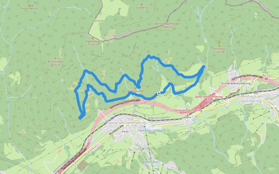 Bärenwand Rundwanderweg walking route map in Spital am Semmering