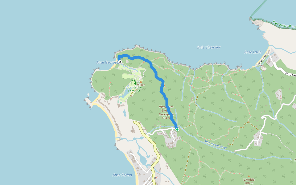 Mont Plaisir - Anse Gourgette walking route map in Grand Anse