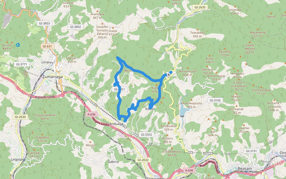 PR-GI 163 Itsasoko Itzulia Mandubitik walking route map in Mandubia