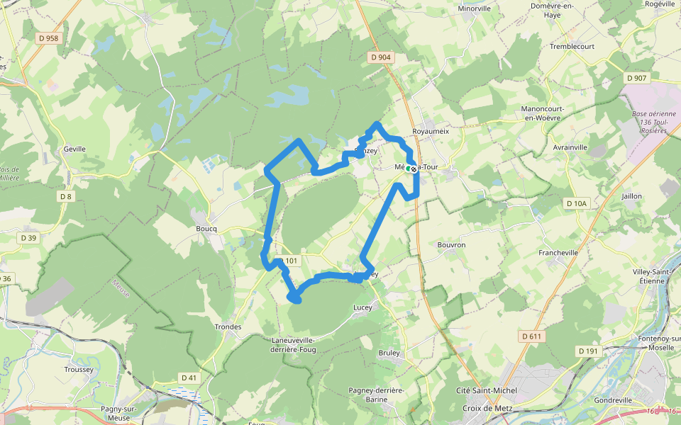 Boucle du Terrouin walking route map in Ménil-la-Tour