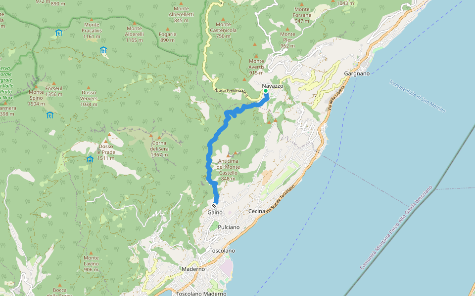Gaino - Navazzo walking route map in Navazzo