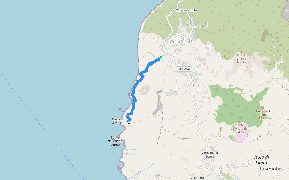 Sentiero Valle Pera walking route map in Quattropani