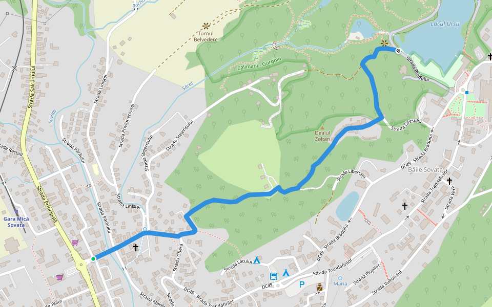 Sovata (Centru) - Lacul Ursu walking route map in Sovata