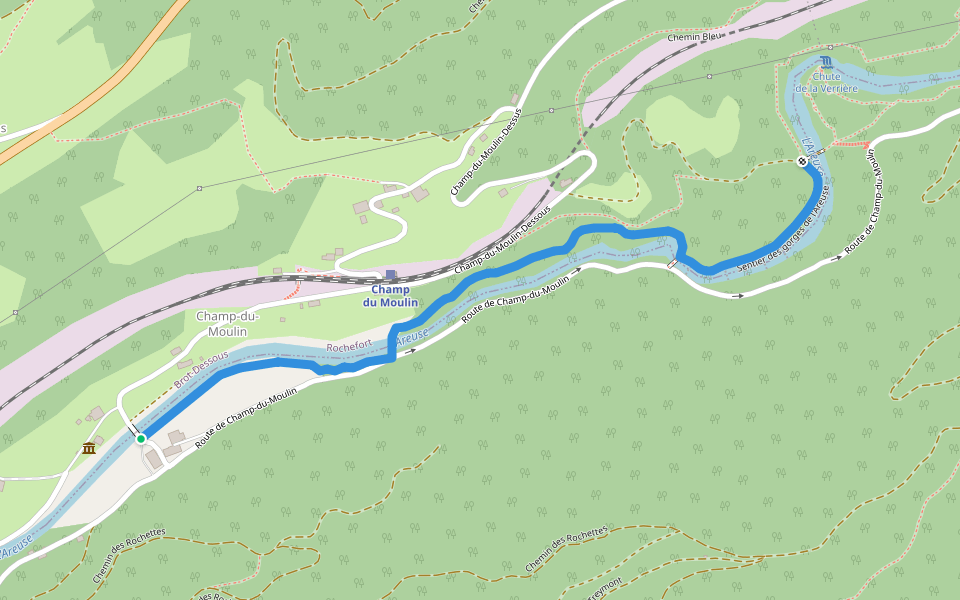 Champ du Moulin - Pont de la Verrière walking route map in Boudry