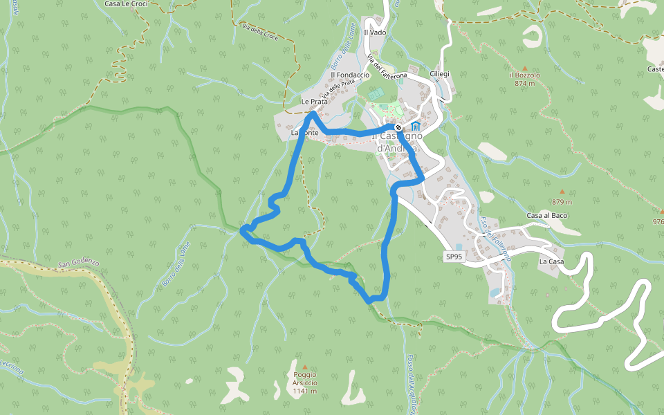 Sentiero Natura Castagno d'Andrea walking route map in Il Castagno D'Andrea