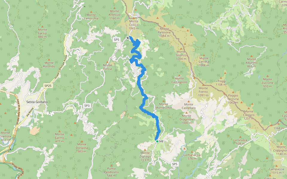 Pieve di Zignago - Debbio - Imara - Sasseta - Valgiuncata - Torpiana - I Piani walking route map in Pieve