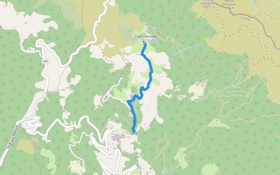 Torpiana - Case Erbazzana walking route map in Torpiana