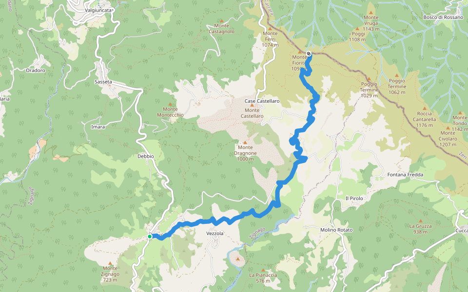 Pieve di Zignago – Vezzola – Il Chioso (Bivio AVML) walking route map in Pieve