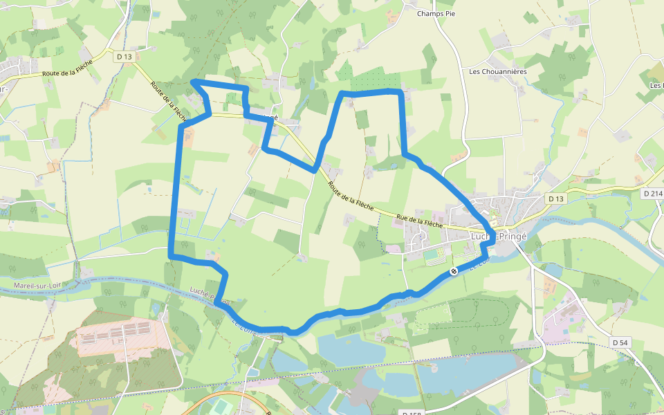 Chemin du Bord de Loir walking route map in Luché-Pringé