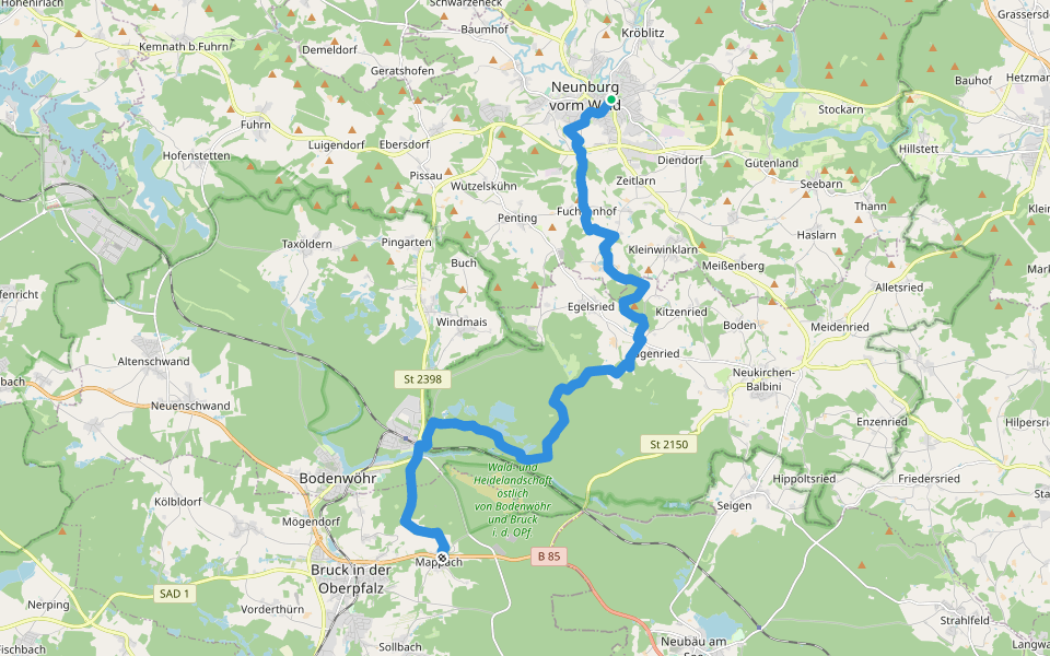 Goldsteig S9: Neunburg v.W. - Mappach walking route map in Neunburg vorm Wald