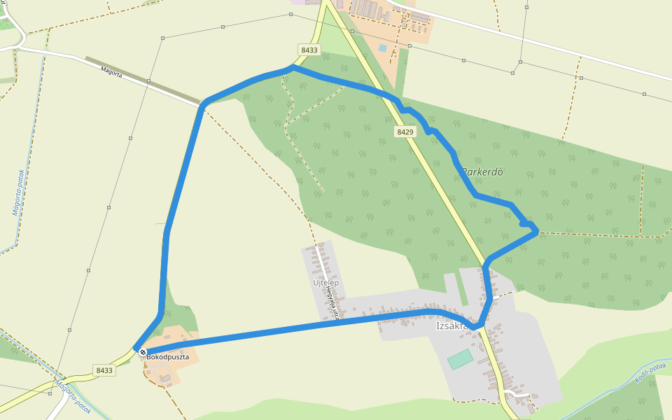 S↺, (Izsákfai parkerdő) walking route map in Celldömölk