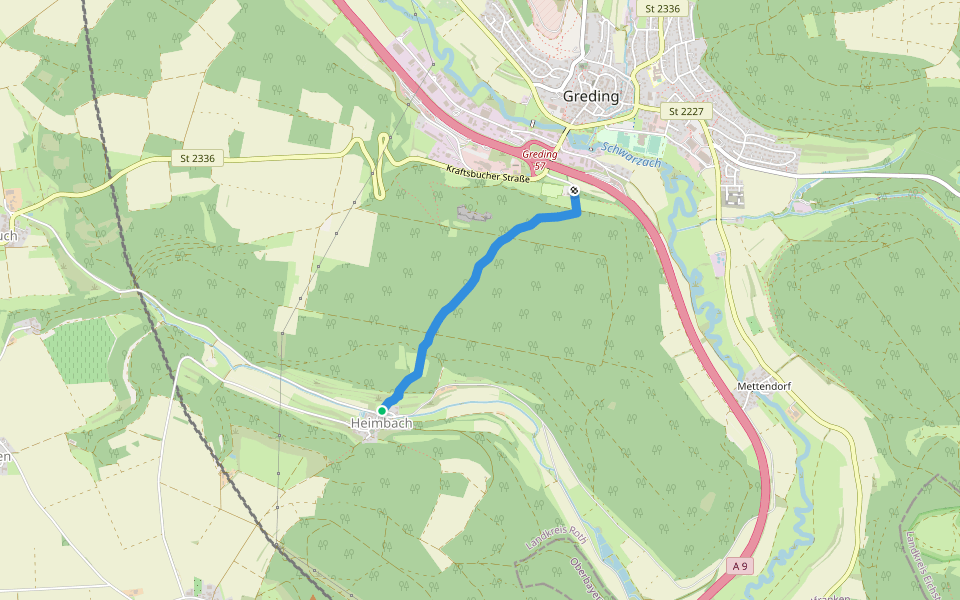 Altmühltal-Wanderweg walking route map in Greding