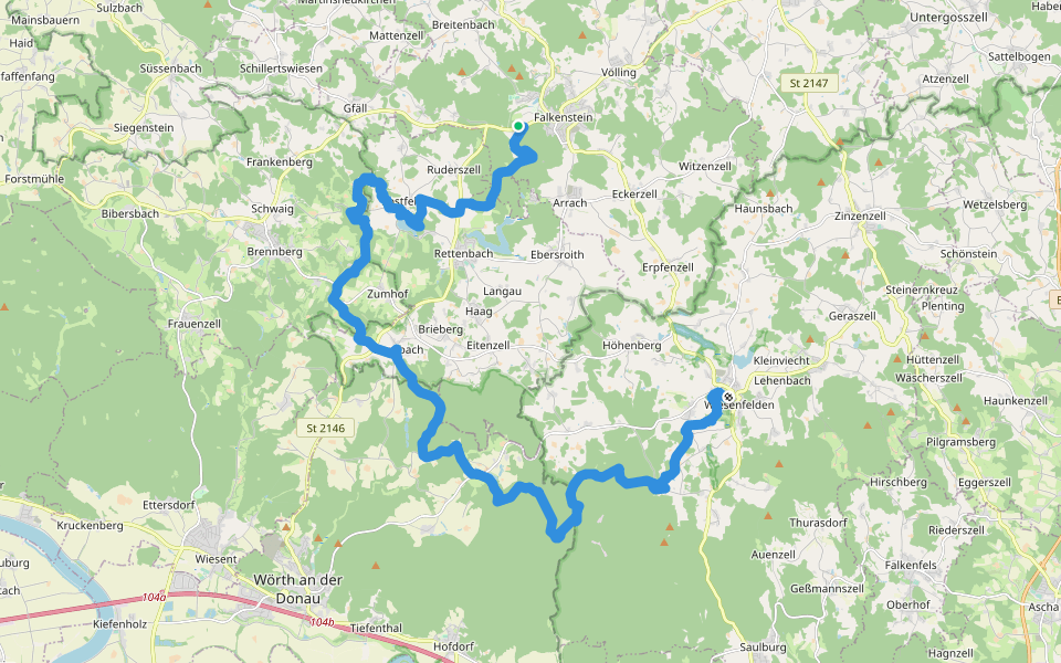 Goldsteig S12: Falkenstein - Wiesenfelden walking route map in Falkenstein