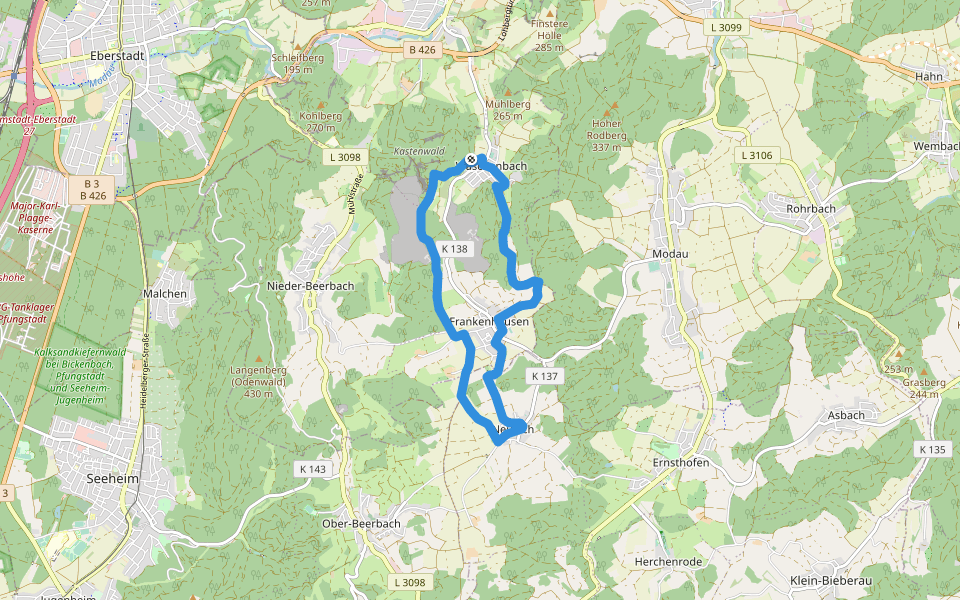 Ortsrundwanderweg Waschenbach 1 walking route map in Mühltal