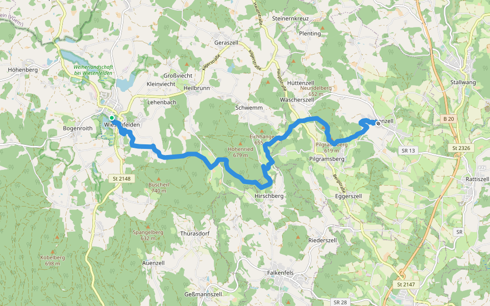Goldsteig S13: Wiesenfelden - Haunkenzell walking route map in Wiesenfelden
