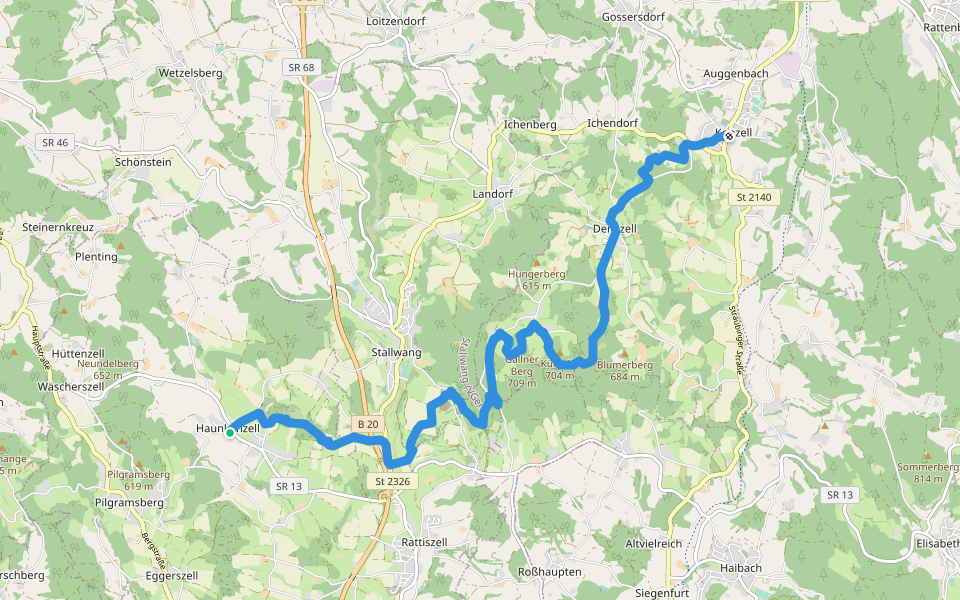 Goldsteig S14: Haunkenzell - Konzell walking route map in Rattiszell