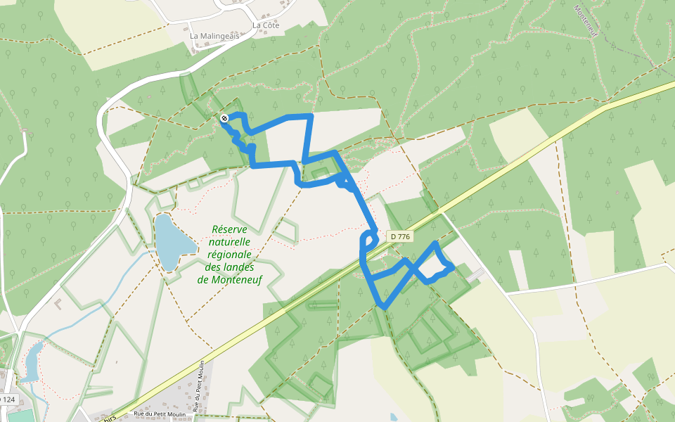 Boucle de la loge Morinais walking route map in Monteneuf