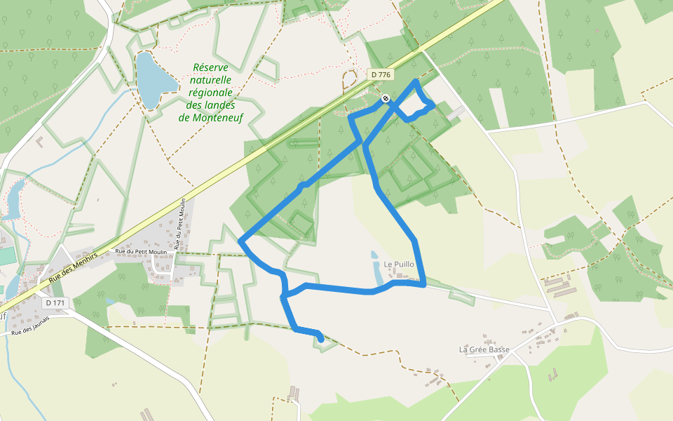 Boucle de la pièce couverte walking route map in Monteneuf