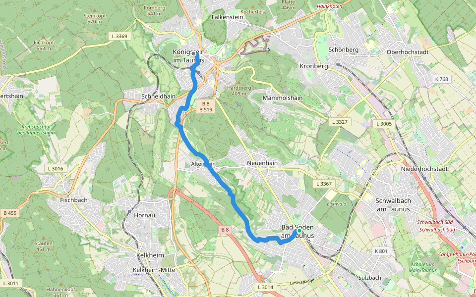 Taunusklub Route 025 walking route map in Bad Soden am Taunus