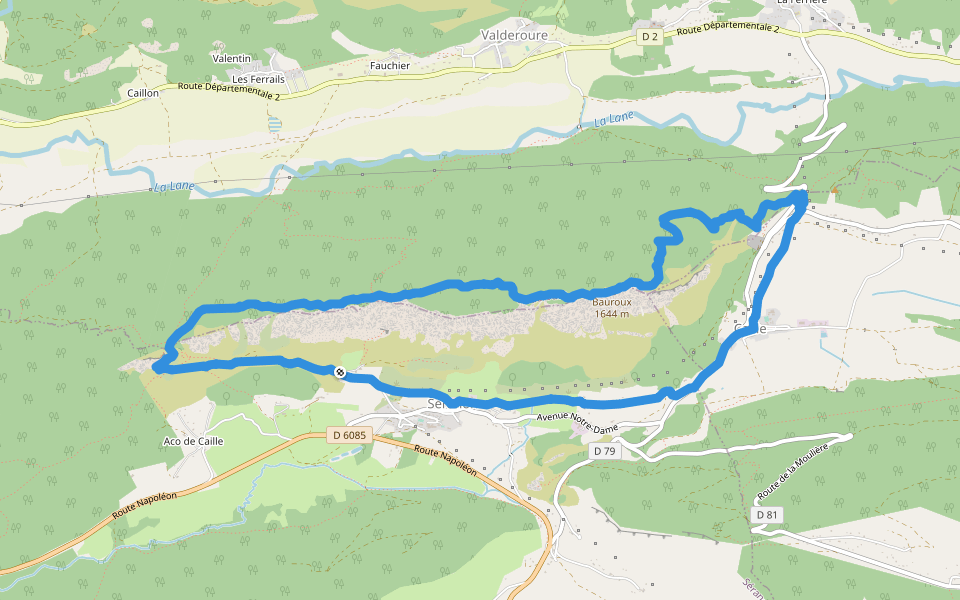 Crêtes du Bauroux walking route map in Séranon