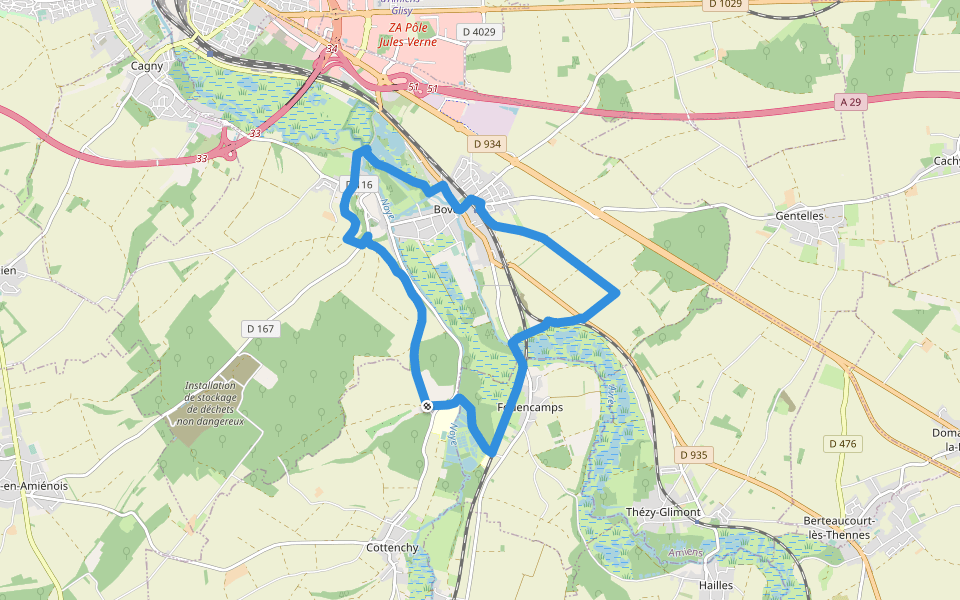 Sainte-Ulphe walking route map in Boves