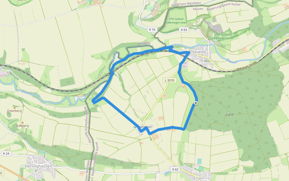 Haueda - H1 walking route map in Liebenau