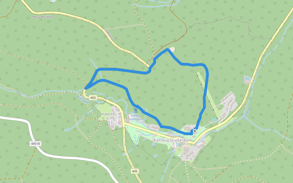 Lázeňská trasa Karlova studánka modrá walking route map in Karlova Studánka