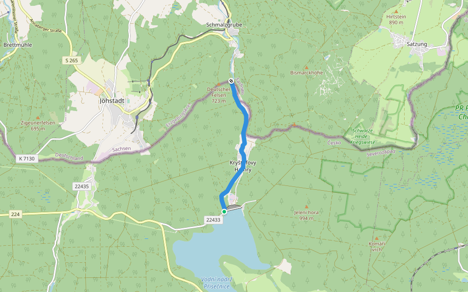 [Ž] Přísečnice - Kryštofovy Hamry (CZ/D) walking route map in Kryštofovy Hamry