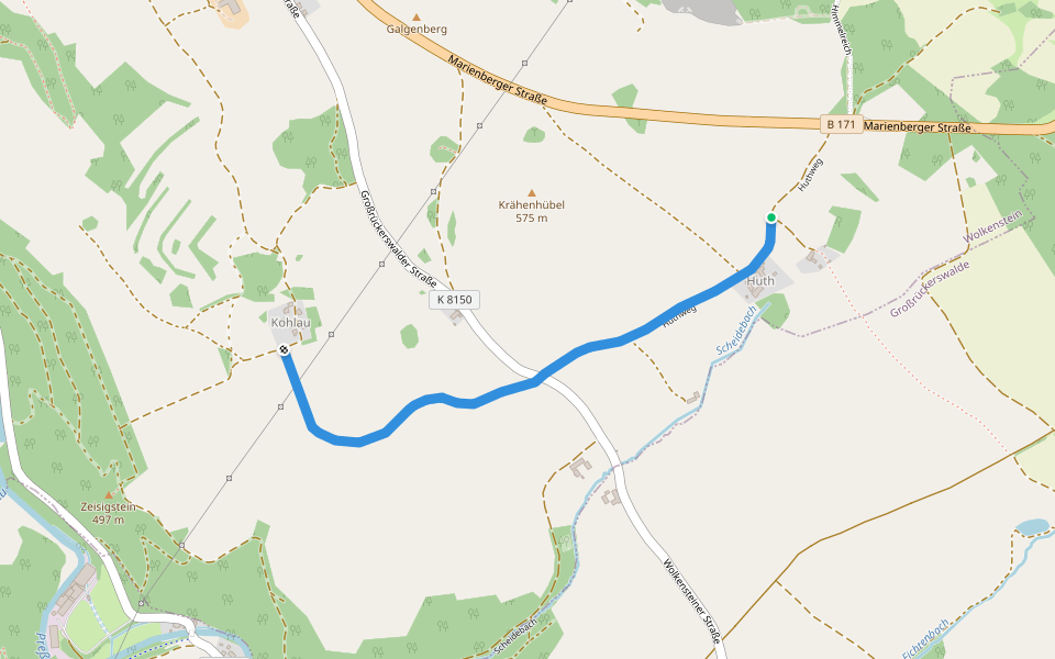 Ww Huth - Vorwerk Kohlau walking route map in Wolkenstein