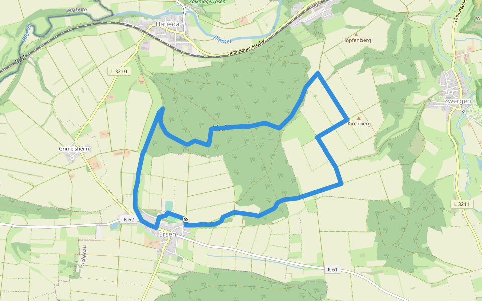 Ersen - E2 walking route map in Liebenau