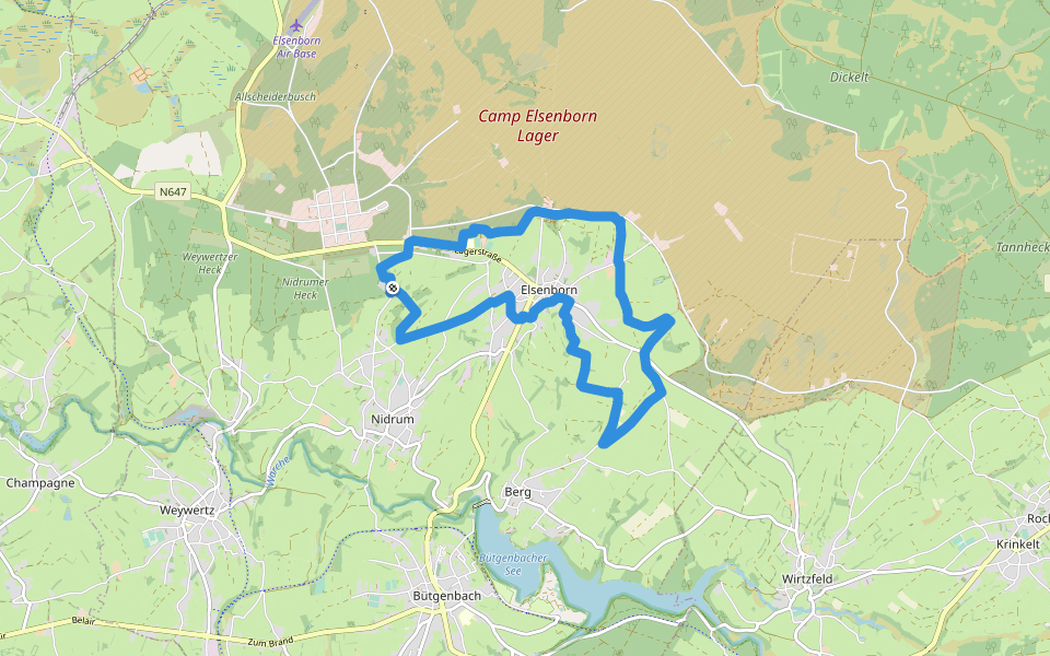 Warche Höhenweg walking route map in Bütgenbach