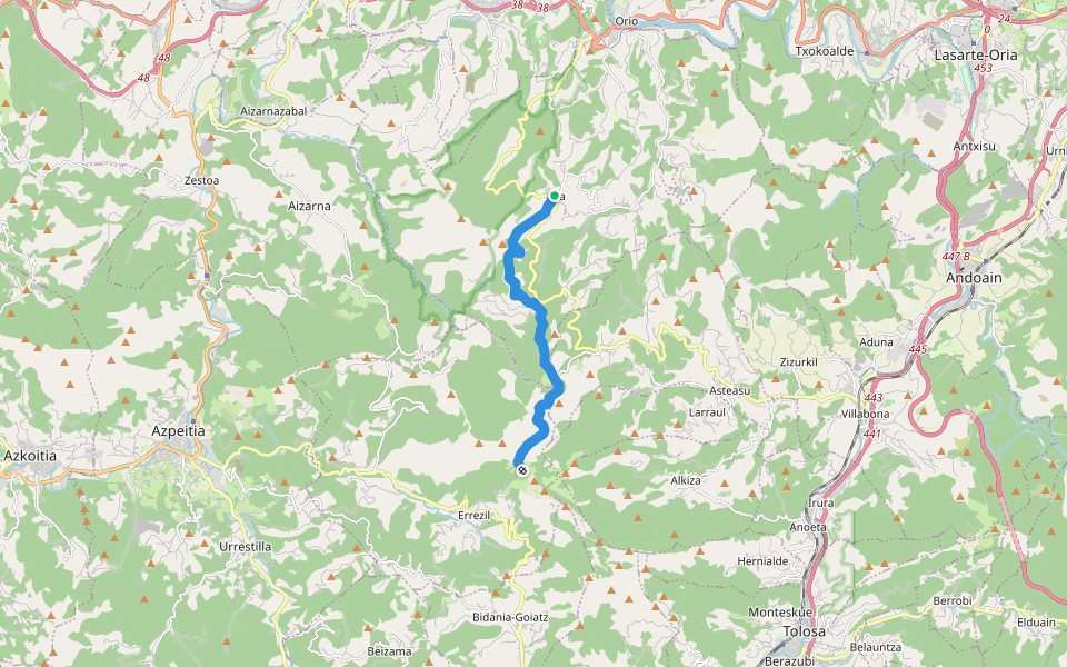 PR-GI 84 Aia-Iturriotz-Zelatun walking route map in Aia