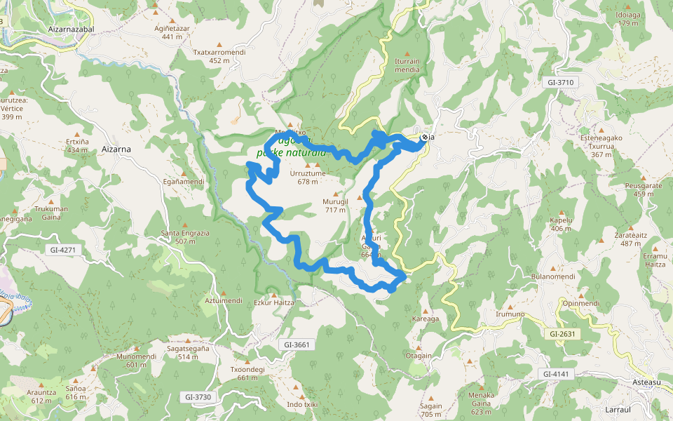 PR-GI 4001 Pagoetako bira walking route map in Aia