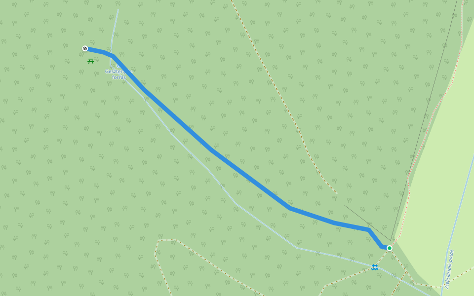 K● (Pölöskei-rét – Gesztenyés-forrás ) walking route map in Zselickislak