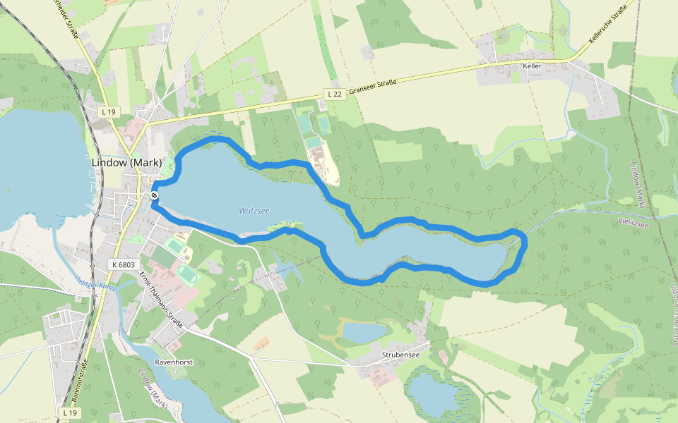 Wutzseerundwanderweg walking route map in Lindow (Mark)