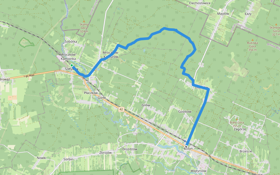 Sołtyków - Bliżyn walking route map in Pięty