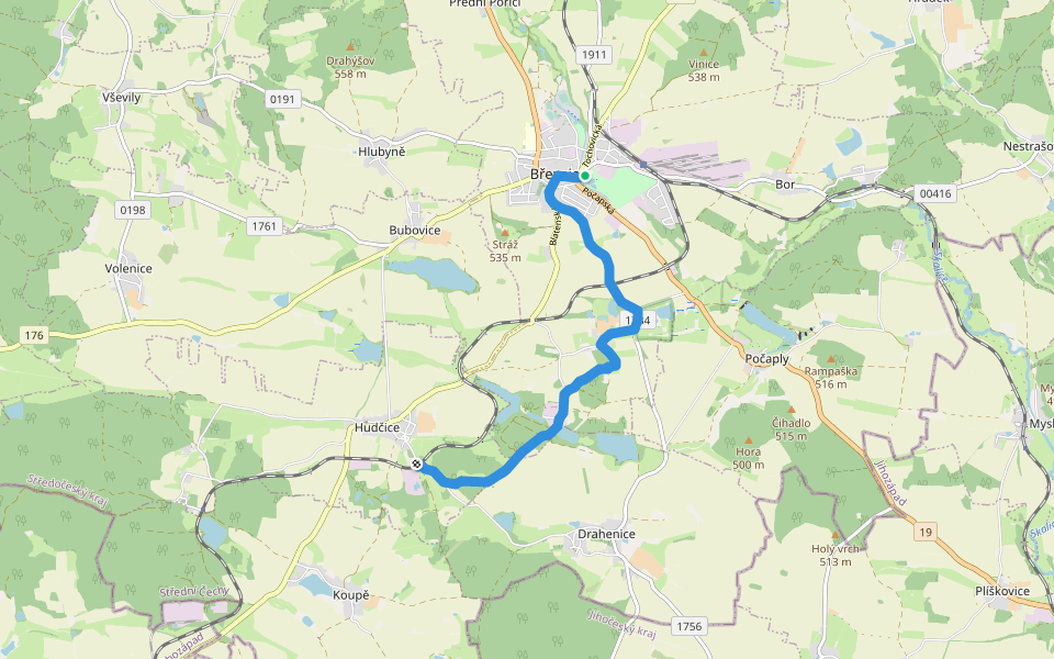 [Č] Březnice - Hudčice walking route map in Březnice