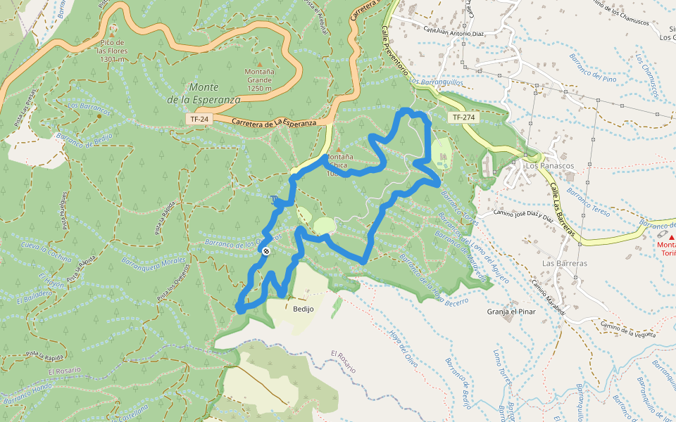 PR-TF 25.1 Circular Las Raíces walking route map in Las Barreras
