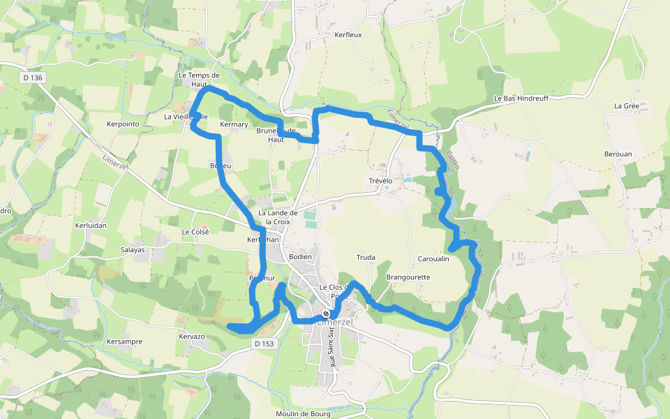 La Vallée du Trévelo walking route map in Limerzel