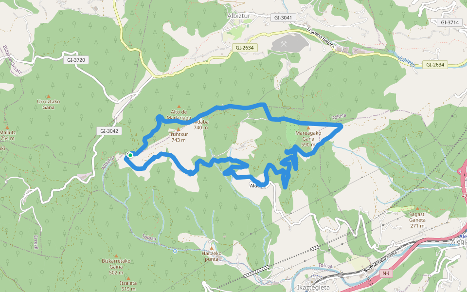 PR-GI 74 Intxurren inguruan walking route map in Tolosa