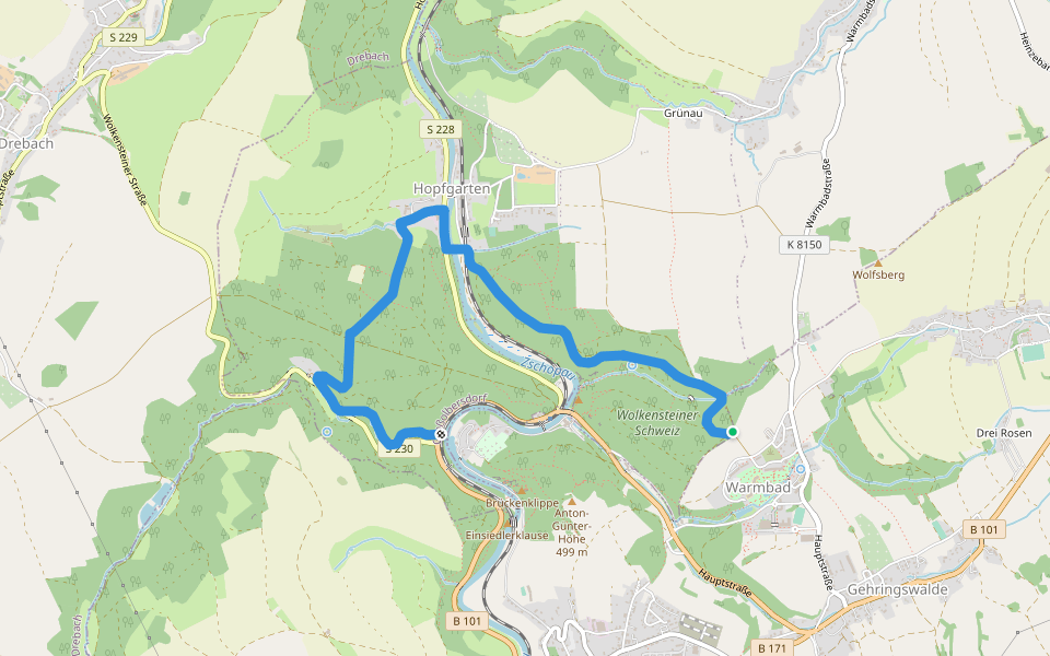 Ww Warmbad - Hopfgarten - Heidelbachtal walking route map in Wolkenstein