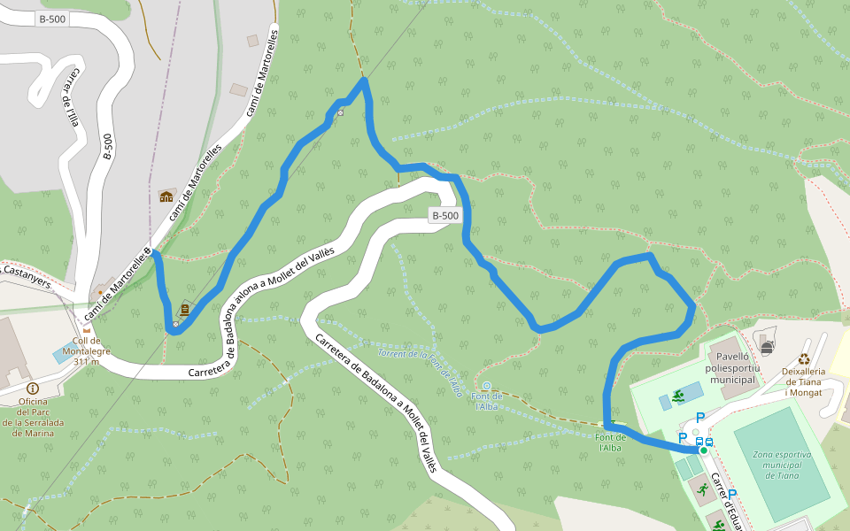 SL-C 146 De la font d'Alba a la Conreria walking route map in Tiana