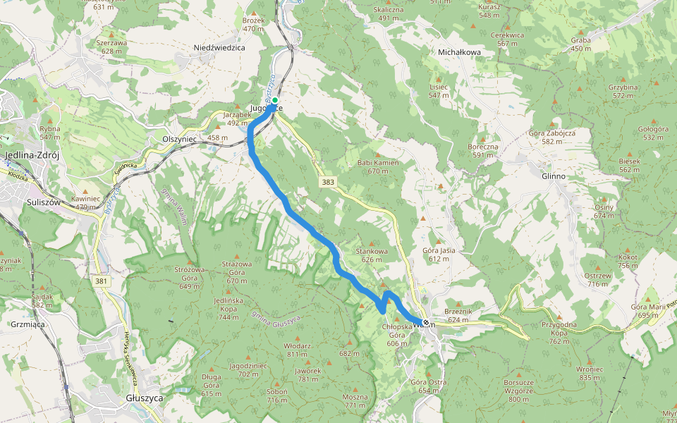 Jugowice - Walim walking route map in Jugowice