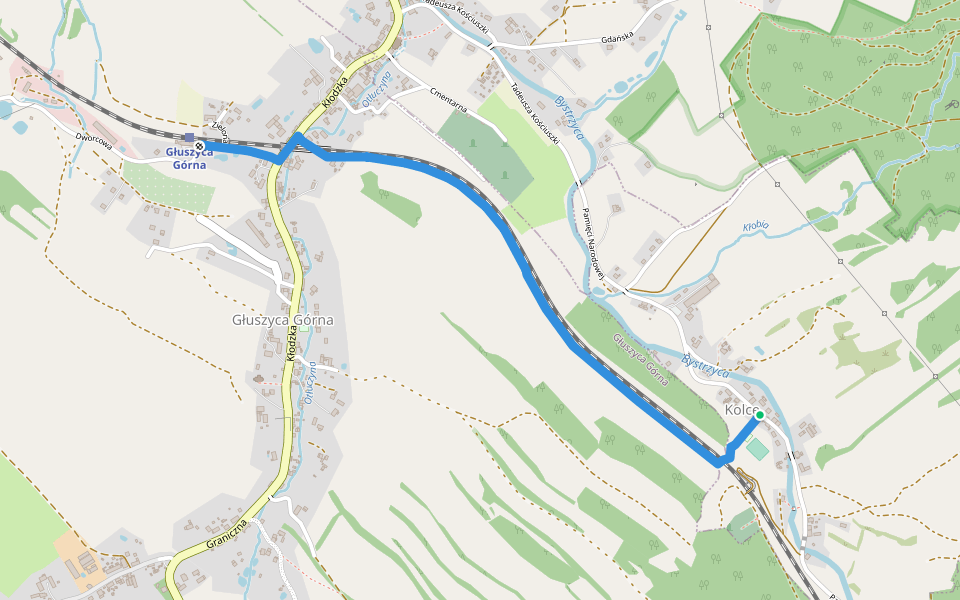 Kolce - Głuszyca Górna PKP walking route map in Kolce