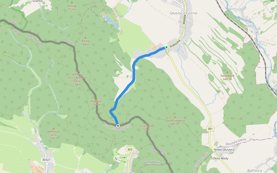 Głuszyca Górna pętla MPK - Przełęcz pod Czarnochem walking route map in Głuszyca Górna