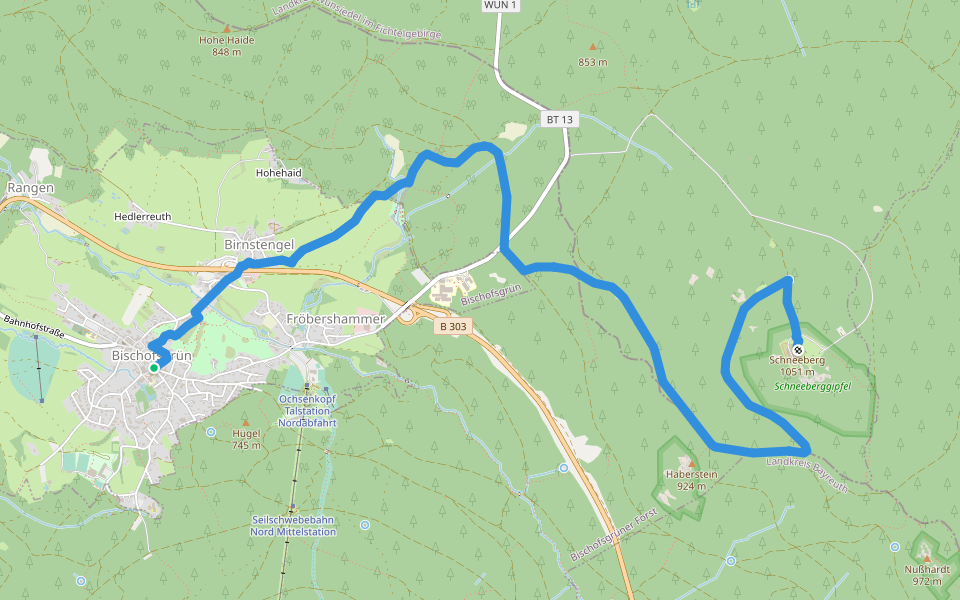 Backöfeleweg walking route map in Bischofsgrün
