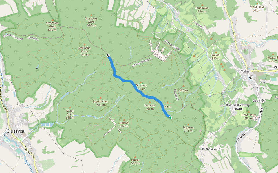 Rozdroże pod Moszną - Przełęcz Marcowa walking route map in Głuszyca