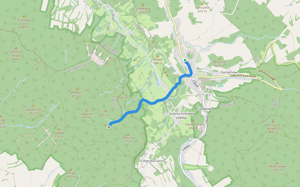 Walim - Rozdroże pod Moszną walking route map in Walim