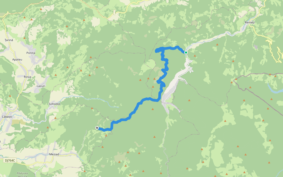 Motel "Baraj Leșu" - Piatra Bulzului - Peștera Meziad walking route map in Remeţi