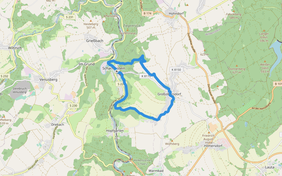 Ww Karl-Stülpner-Rundweg walking route map in Drebach